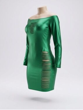 Off-Shoulder Money Green Cutout Bodycon Dress
